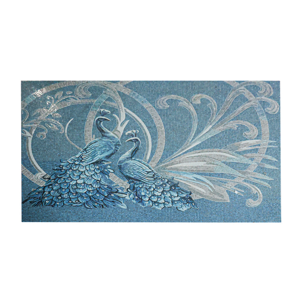 Iridescent Blue Peacock Animal Glass Mosaic Art