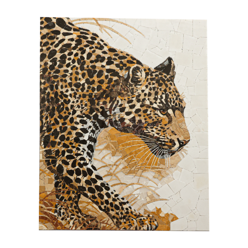 Leopard Descending the Mountain Animal Marble Mosaic Art