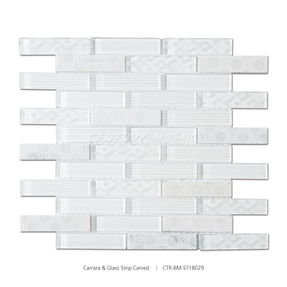 Carrara & Glass White Strip Carved Mosaic Manufacturer