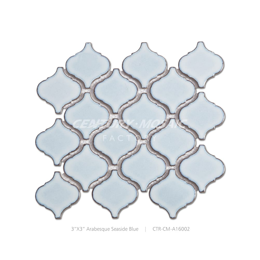 Ceramic 3”x3” Seaside Blue Arabesque Mosaic Matte Wholesale