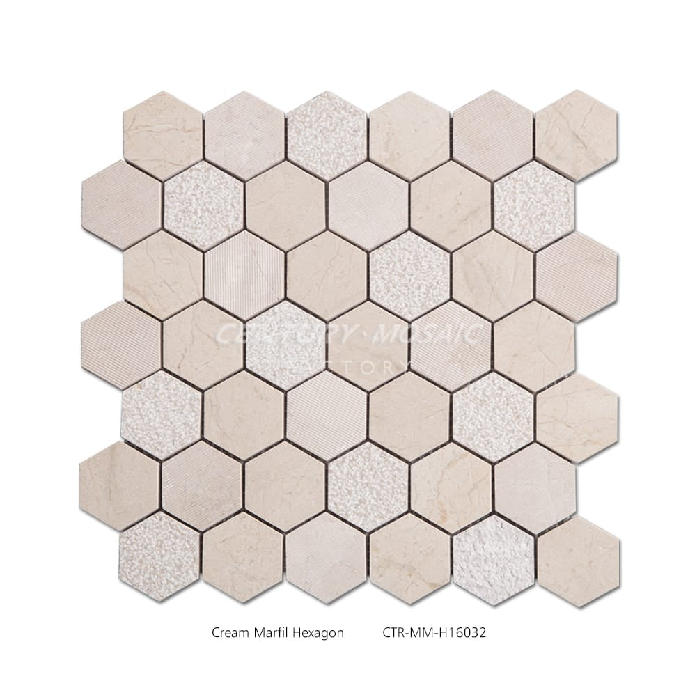 Multi-surface Treatment 2" Hexagon Marble Mosaic Collection Wholesale