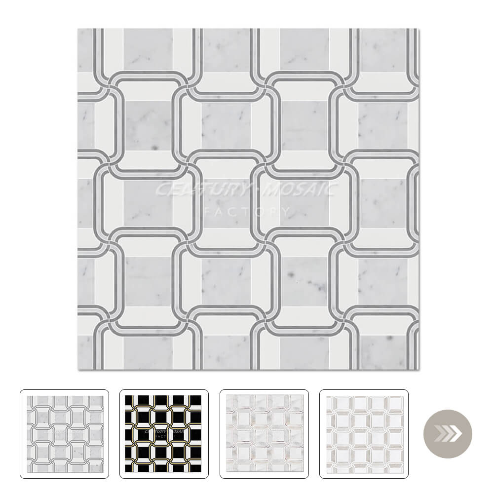 Round Square Waterjet Marble White Basketweave Polished Mosaic Wholesale