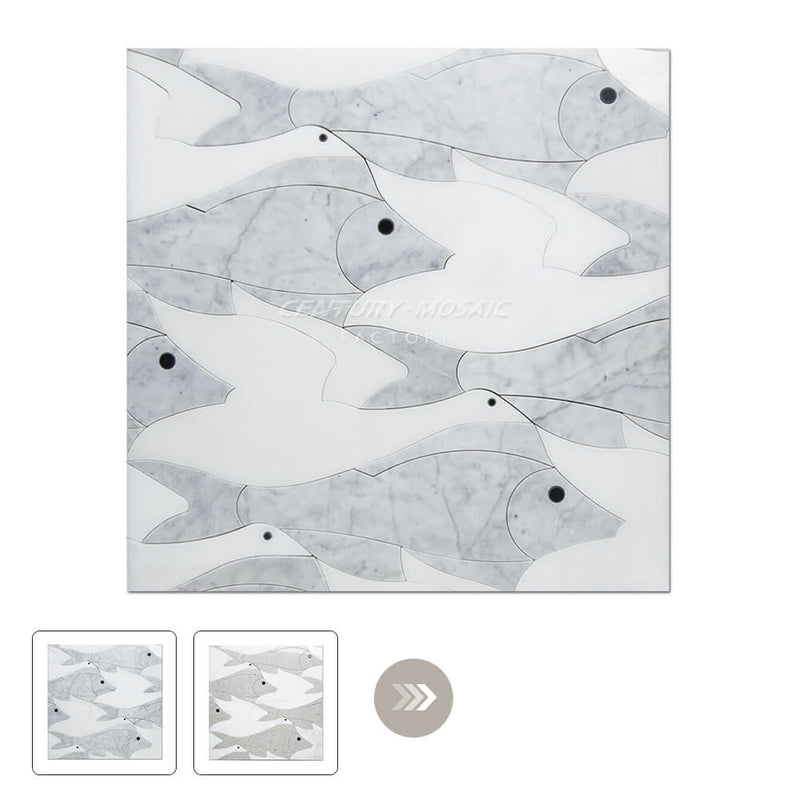 Flying Fish Waterjet Marble White Fish Polished Mosaic Wholesale