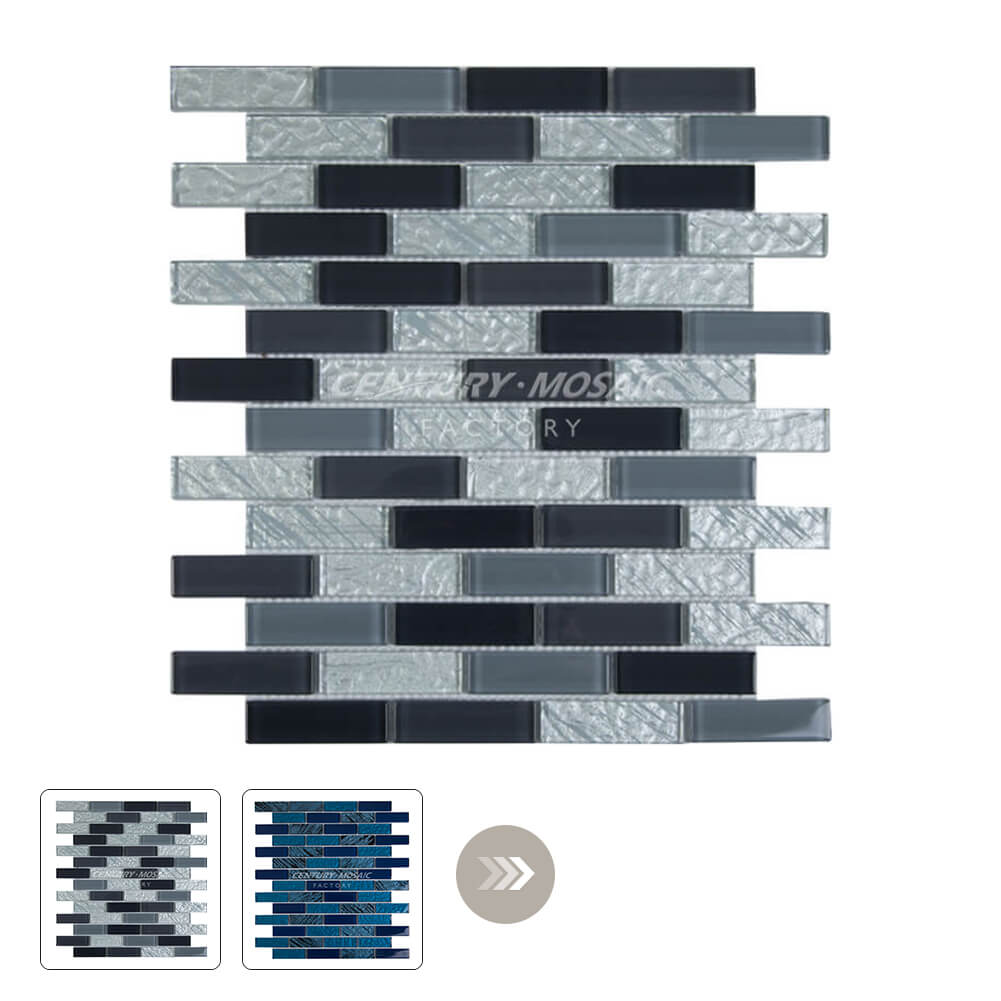 Mixed Color Strip Glass Mosaic Gray Strip Glossy Wholesale